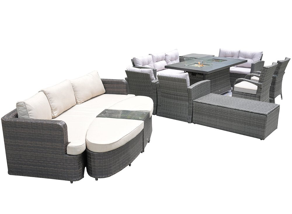 Eleven Piece Gray Wicker Multiple Chairs Seating Group With Fire Pit And Table — view 3
