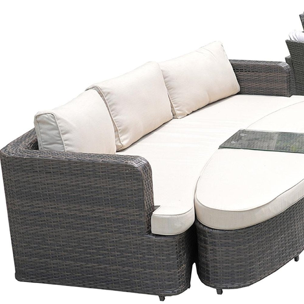 Eleven Piece Gray Wicker Multiple Chairs Seating Group With Fire Pit And Table HomeRoots