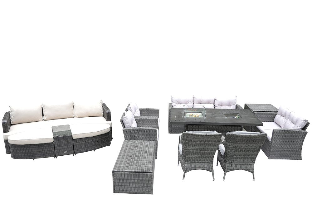 Eleven Piece Gray Wicker Multiple Chairs Seating Group With Fire Pit And Table — view 2