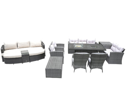 Eleven Piece Gray Wicker Multiple Chairs Seating Group With Fire Pit And Table HomeRoots