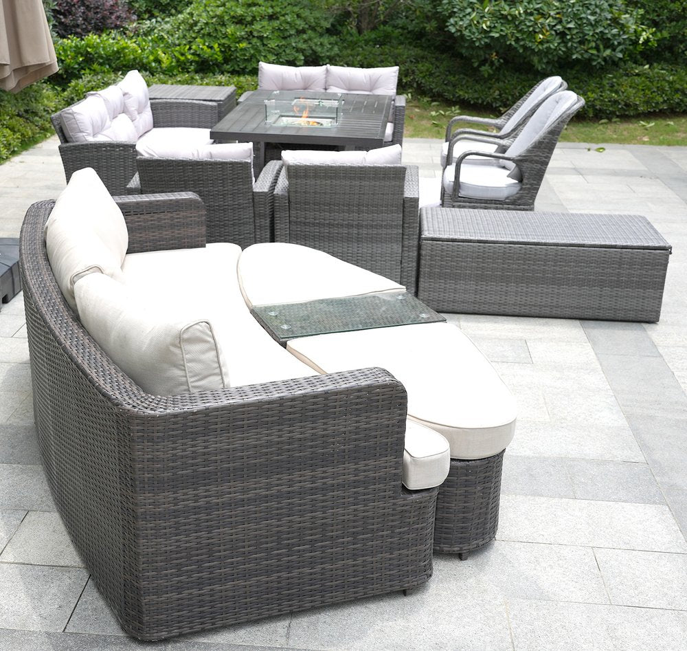 Eleven Piece Gray Wicker Multiple Chairs Seating Group With Fire Pit And Table HomeRoots