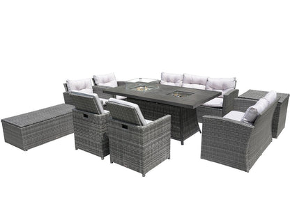 Nine Piece Gray Wicker Multiple Chairs Seating Group With Fire Pit And Table HomeRoots