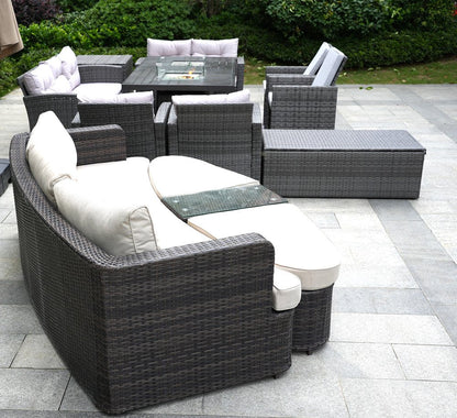Ten Piece Gray Wicker Multiple Chairs Seating Group With Fire Pit And Table HomeRoots