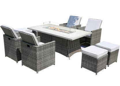 Nine Piece Gray Wicker Multiple Chairs Seating Group With Fire Pit And Table HomeRoots