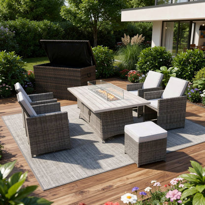 Ten Piece Gray Wicker Multiple Chairs Seating Group With Fire Pit And Table HomeRoots
