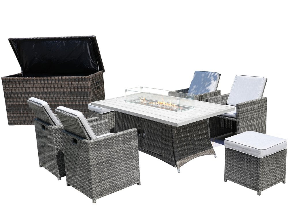 Ten Piece Gray Wicker Multiple Chairs Seating Group With Fire Pit And Table HomeRoots