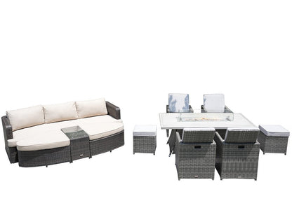 Nine Piece Gray Wicker Multiple Chairs Seating Group With Fire Pit And Table HomeRoots