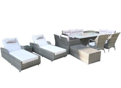 Twelve Piece Gray Wicker Multiple Chairs Seating Group With Fire Pit And Table HomeRoots