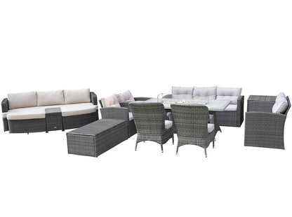 Eleven Piece Gray Wicker Multiple Chairs Seating Group With Fire Pit And Table HomeRoots