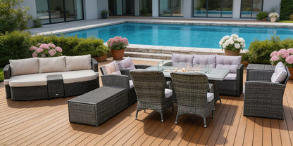 Eleven Piece Gray Wicker Multiple Chairs Seating Group With Fire Pit And Table HomeRoots