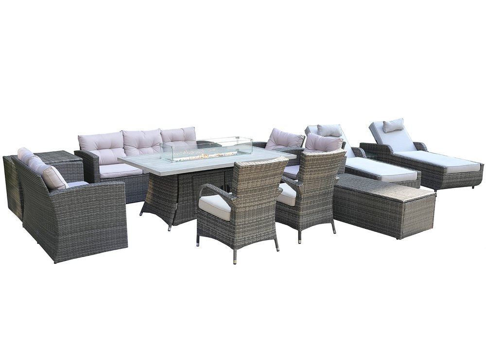Twelve Piece Gray Wicker Multiple Chairs Seating Group With Fire Pit And Table HomeRoots