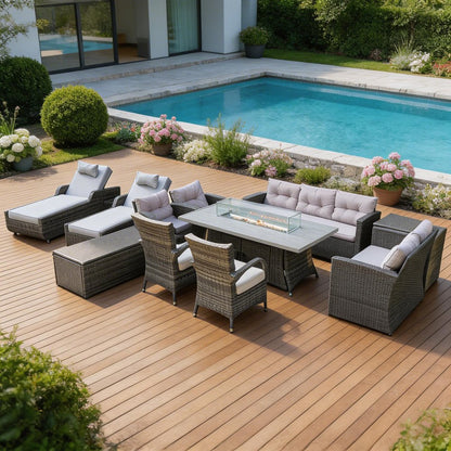 Twelve Piece Gray Wicker Multiple Chairs Seating Group With Fire Pit And Table HomeRoots