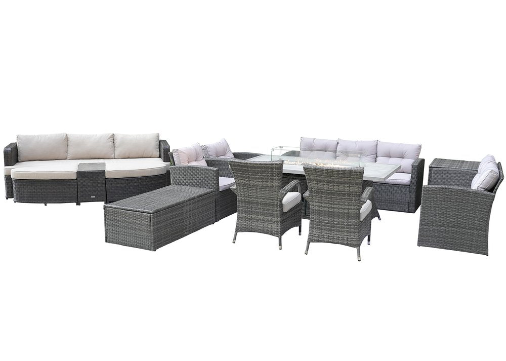 Eleven Piece Gray Wicker Multiple Chairs Seating Group With Fire Pit And Table HomeRoots