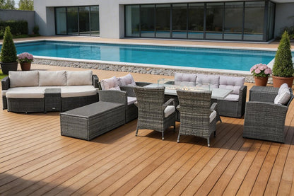 Eleven Piece Gray Wicker Multiple Chairs Seating Group With Fire Pit And Table HomeRoots