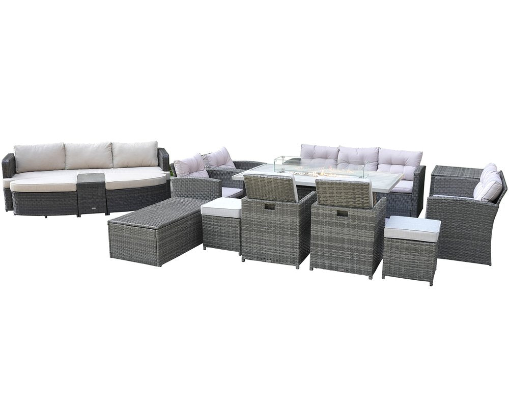 Twelve Piece Gray Wicker Multiple Chairs Seating Group With Fire Pit And Table HomeRoots