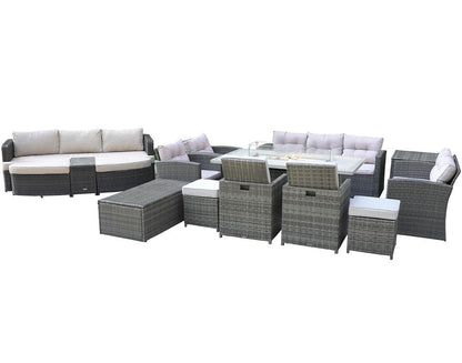 Twelve Piece Gray Wicker Multiple Chairs Seating Group With Fire Pit And Table HomeRoots