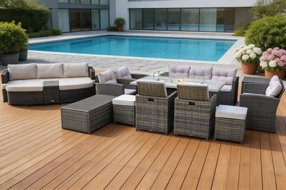 Twelve Piece Gray Wicker Multiple Chairs Seating Group With Fire Pit And Table HomeRoots
