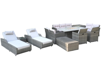 Twelve Piece Gray Wicker Multiple Chairs Seating Group With Fire Pit And Table HomeRoots