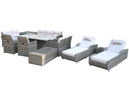 Twelve Piece Gray Wicker Multiple Chairs Seating Group With Fire Pit And Table HomeRoots