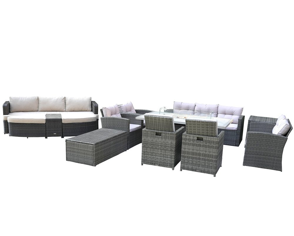 Eleven Piece Gray Wicker Multiple Chairs Seating Group With Fire Pit And Table HomeRoots