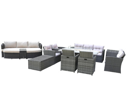 Eleven Piece Gray Wicker Multiple Chairs Seating Group With Fire Pit And Table HomeRoots