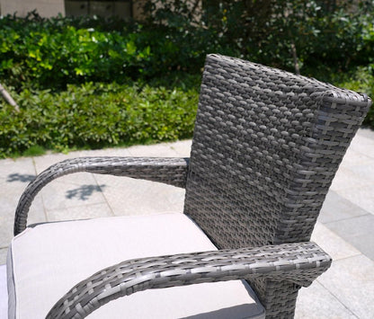 Seven Piece Gray and Beige Wicker Multiple Chairs Seating Group With Fire Pit And Table HomeRoots