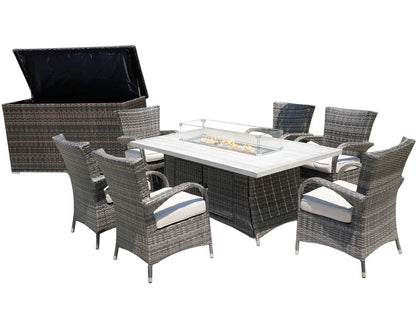 Eight Piece Gray Wicker Multiple Chairs Seating Group With Fire Pit And Table HomeRoots