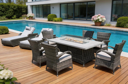 Ten Piece Gray Wicker Multiple Chairs Seating Group With Fire Pit And Table HomeRoots