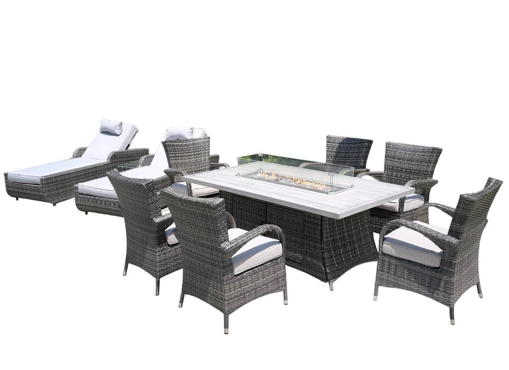 Ten Piece Gray Wicker Multiple Chairs Seating Group With Fire Pit And Table HomeRoots