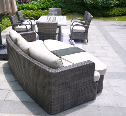 Nine Piece Gray Wicker Multiple Chairs Seating Group With Fire Pit And Table HomeRoots