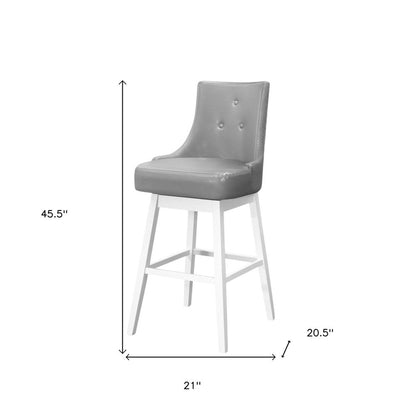 Set of Two 29" Gray And White Faux Leather And Fabric And Solid Wood Bar Height Swivel Bar Chairs HomeRoots