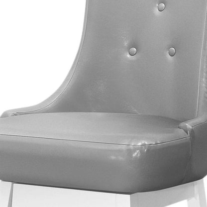 Set of Two 29" Gray and White Faux Leather and Solid Wood Bar Height Swivel Bar Chairs HomeRoots