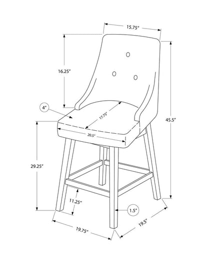 Set of Two 29" Gray and White Faux Leather and Solid Wood Bar Height Swivel Bar Chairs HomeRoots