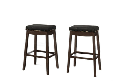 Set of Two 30 " Black And Espresso Faux Leather And Solid Wood Backless Bar Height Bar Chairs - FurniFindUSA