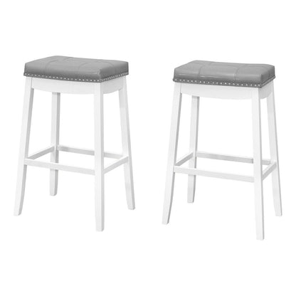 Set of Two 30" Gray And White Faux Leather And Fabric And Solid Wood Backless Bar Height Bar Chairs HomeRoots