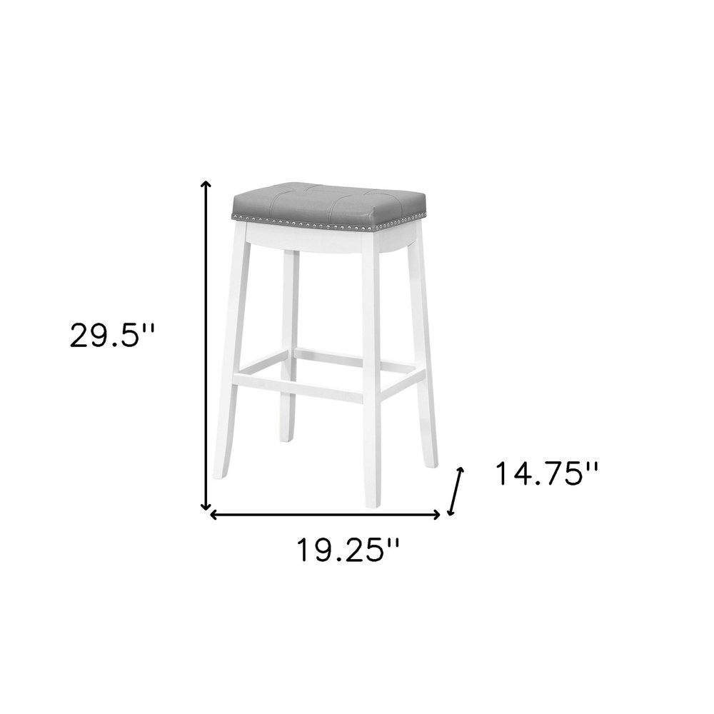 Set of Two 30" Gray and White Faux Leather and Solid Wood Backless Bar Height Bar Chairs HomeRoots