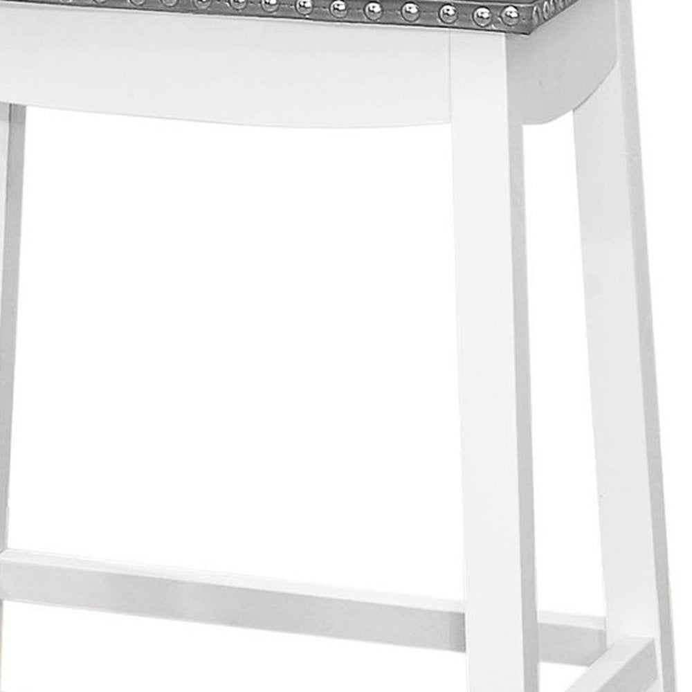 Set of Two 30" Gray and White Faux Leather and Solid Wood Backless Bar Height Bar Chairs HomeRoots