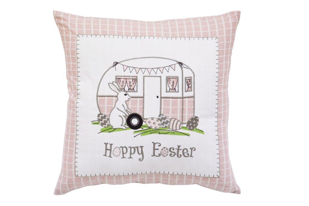 17" X 17" Light Pink Checkered Easter Bunny Camper Throw Pillow FurniFindUSA