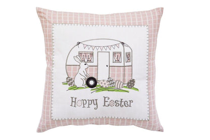17" X 17" Light Pink Checkered Easter Bunny Camper Throw Pillow FurniFindUSA