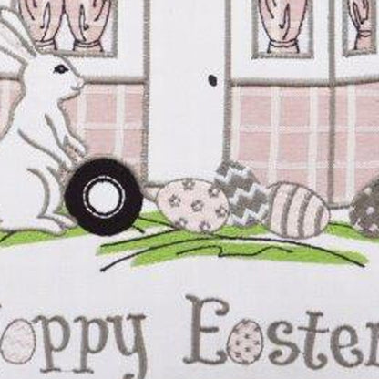 17" X 17" Light Pink Checkered Easter Bunny Camper Throw Pillow FurniFindUSA