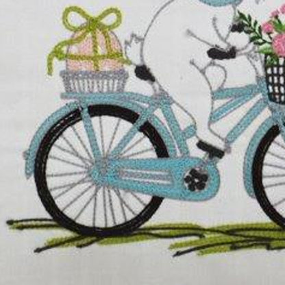 17" X 17" Light Pink Checkered Easter Bunny on Bicycle Throw Pillow FurniFindUSA
