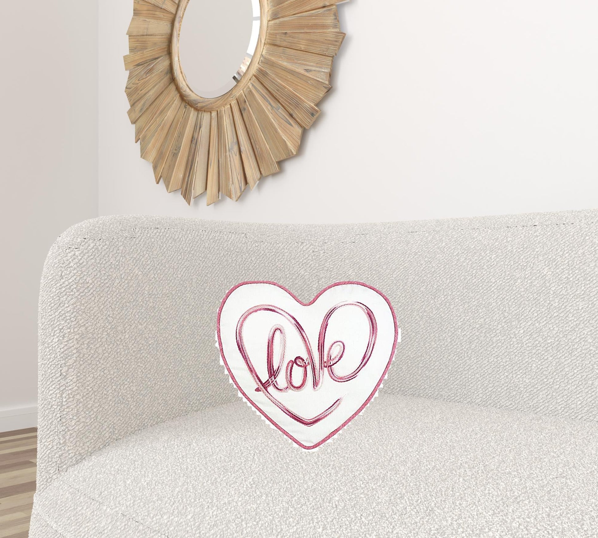 15" X 16" White And Rose Love Heart Throw Pillow With Embroidery FurniFindUSA