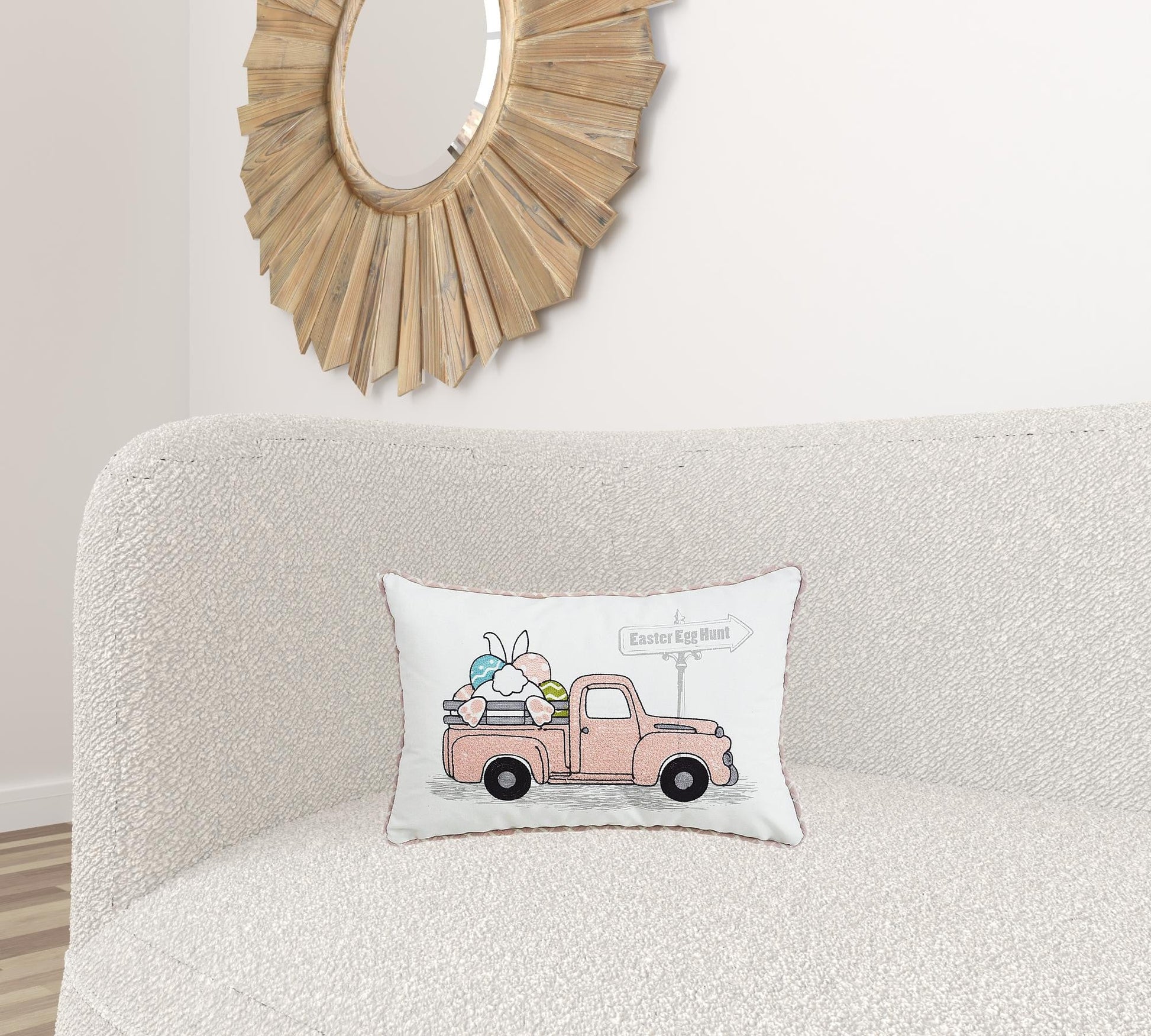 13" X 4" Pink and White Easter Easter Bunny Text Throw Pillow FurniFindUSA