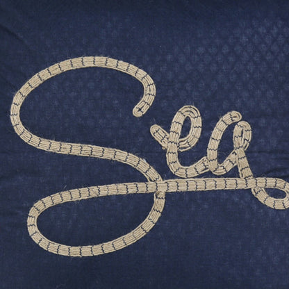 17" X 17" Navy Blue And Brown Text Zippered Polyester And Burlap Blend Throw Pillow With Embroidery FurniFindUSA