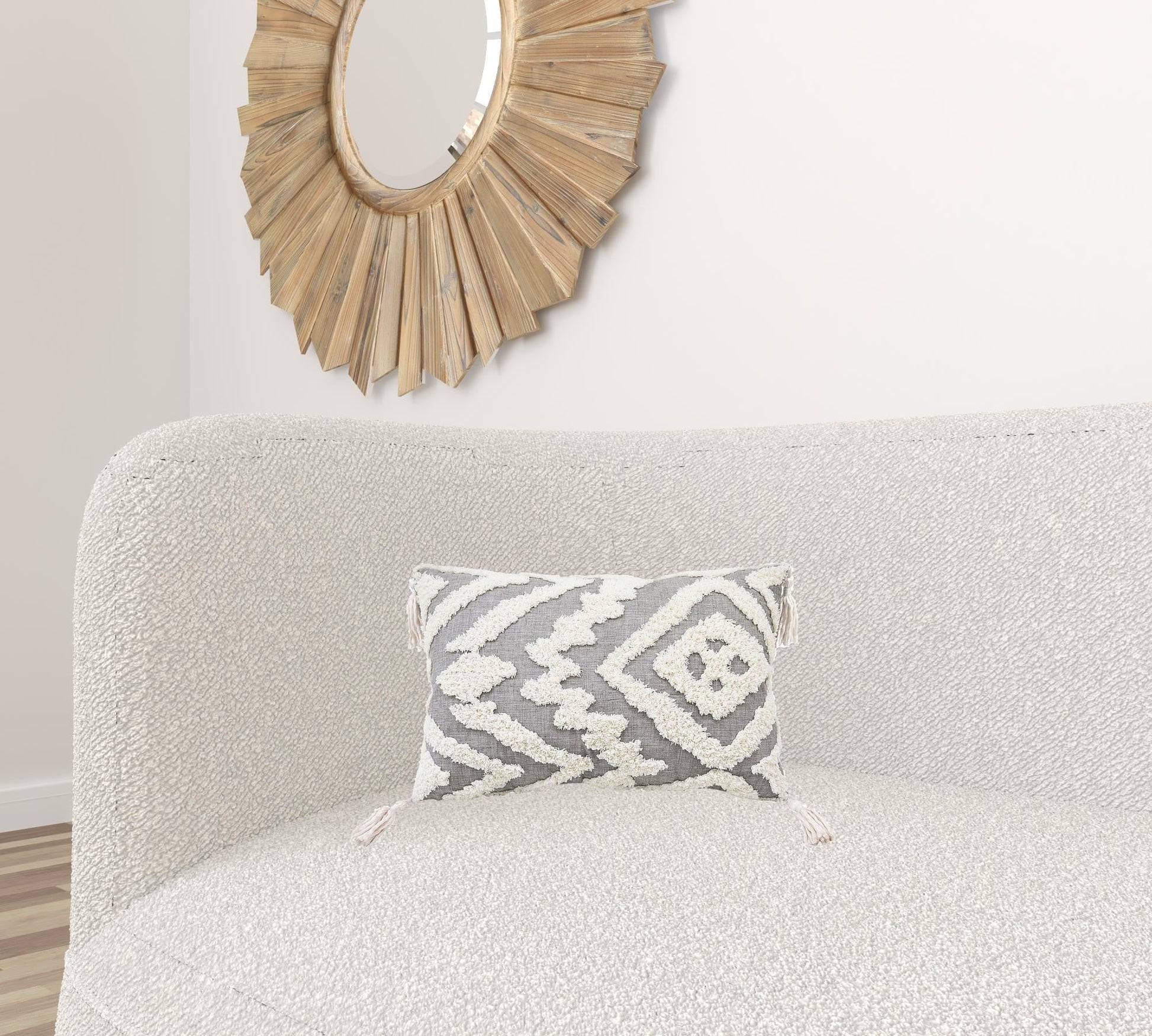 13" X 20" Grey And White Abstract Zippered Polyester Throw Pillow With Tassels FurniFindUSA