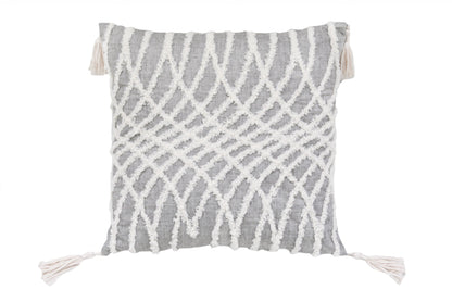17" X 17" Grey And White Interlocking Zippered Polyester Throw Pillow With Tassels FurniFindUSA