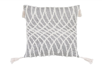 17" X 17" Grey And White Interlocking Zippered Polyester Throw Pillow With Tassels FurniFindUSA