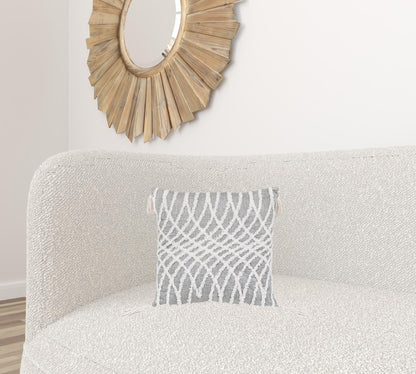 17" X 17" Grey And White Interlocking Zippered Polyester Throw Pillow With Tassels FurniFindUSA