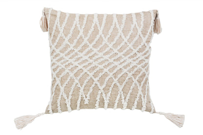 17" X 17" Taupe And White Interlocking Zippered Polyester Throw Pillow With Tassels FurniFindUSA