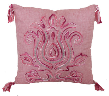 17" X 17" Light Pink Polyester Zippered Pillow With Tassels FurniFindUSA